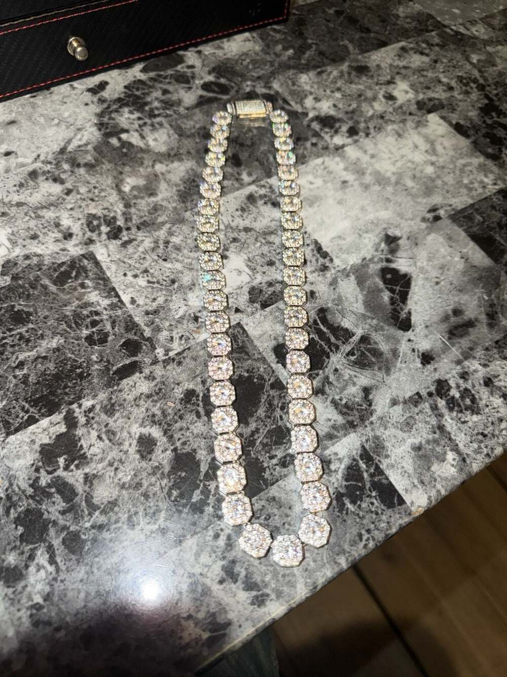 10mm Halo Tennis Chain White Gold Plated with clustered cz stones